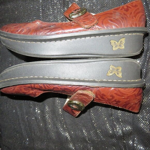 ALEGRIA Kourtney Brown Tooled Leather Platform Buckle Mary Janes size 37 or US 7 - Picture 6 of 12